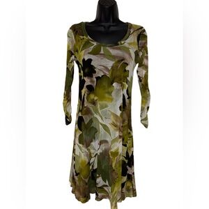 Olive Green Floral Scoop Neck Women's Dress